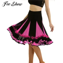 Женская элегантная юбка для танцев с высокой талией, юбка с объемным цветком, юбка с сетчатыми вставками, плиссированная юбка для Бальных и латиноамериканских танцев