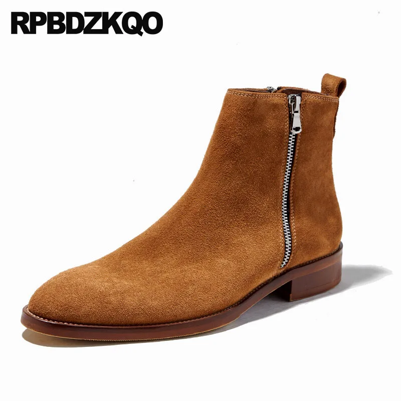 

Zipper Ankle Suede Boots Genuine Leather Autumn Big Size Italian Winter Brown Booties Plus Designer Shoes Men High Quality Fur