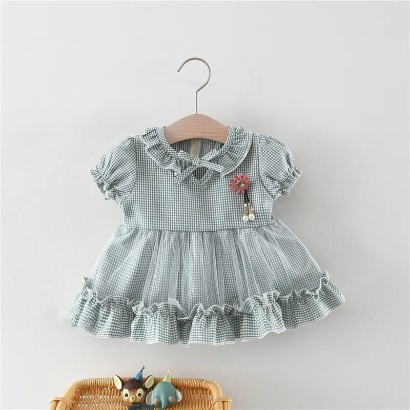 

Newborn Baby Dresses Girl Short Sleeve Plaid Mesh Dress Baby Girl Summer Cute Pink Bule Yellow Dresses 0-3Y HOT
