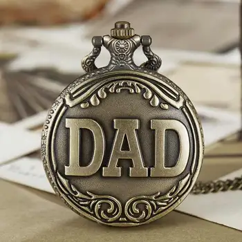 

Vintage Retro Sculpture DAD Design Quartz Pocket Watch Men Bronze Necklace Pendant Chain For Father's Day Gifts Watch Clock Male