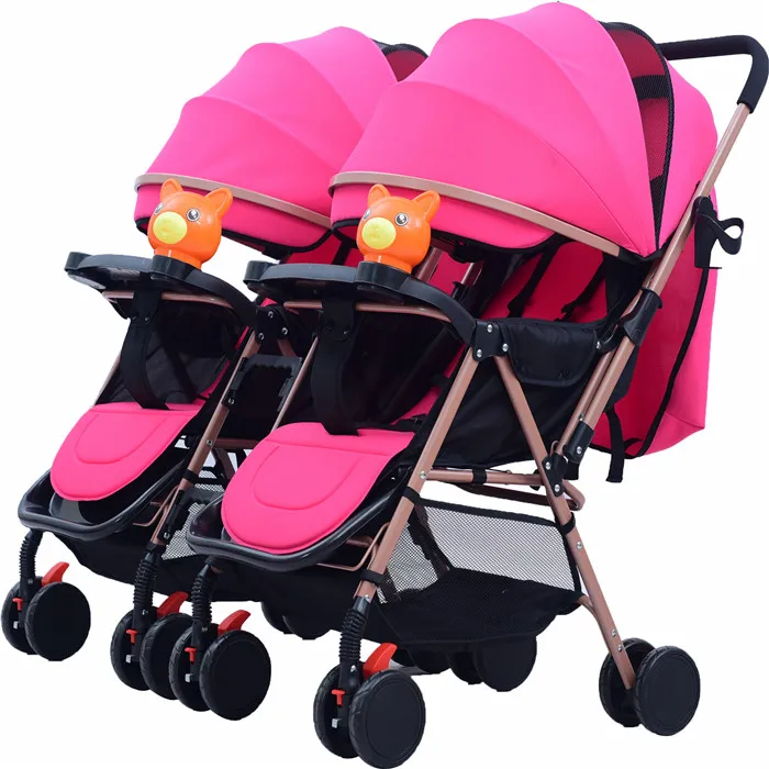 Двойная детская коляска Двусторонняя Съемная Складная ультра-светильник тележка двойная может сидеть детская коляска - Цвет: 8007 rose