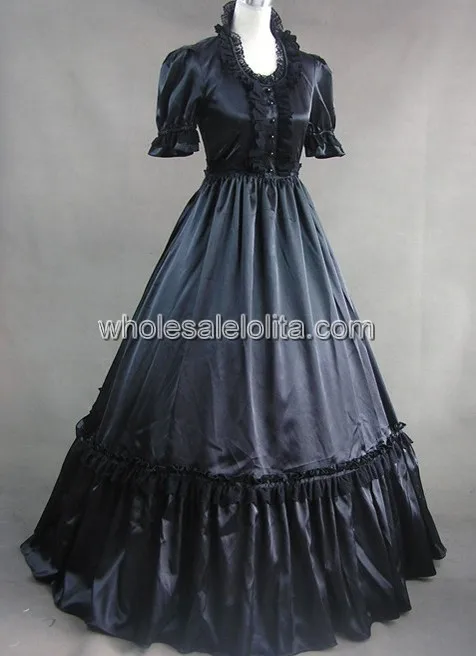 Черный Готический Викторианской Dress С Кружевом Украшения Dress