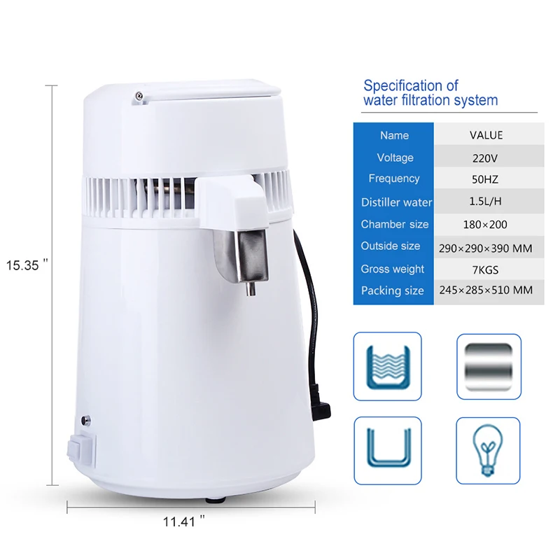 US $118.99 4 Household Pure Dental Water Distiller Water Filter Machine Distilled Distillation Purifier Equipment Stainless Steel With Jug