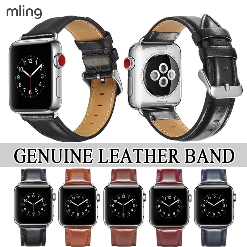 Ремешок Mling из натуральной кожи для Apple Watch 5 4 3 2 1 42 мм 38 44 40 браслет iWatch 1|Ремешки