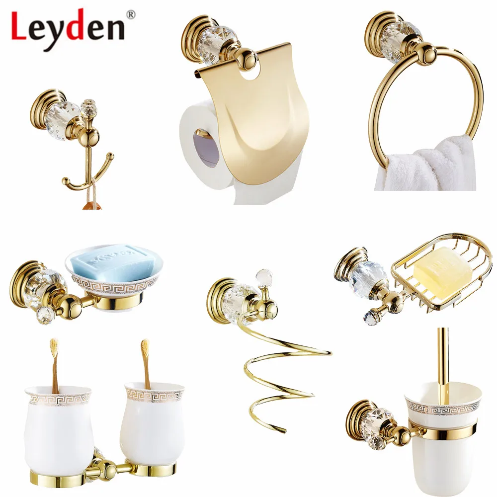 Wall Mounted Style Polished Gold finished Towel Bar Towel Ring Towel Hook Toilet Paper Holder WOMAO Gold Bathroom Accessory Sets of 4 Pieces All Zinc Alloy with Crystal