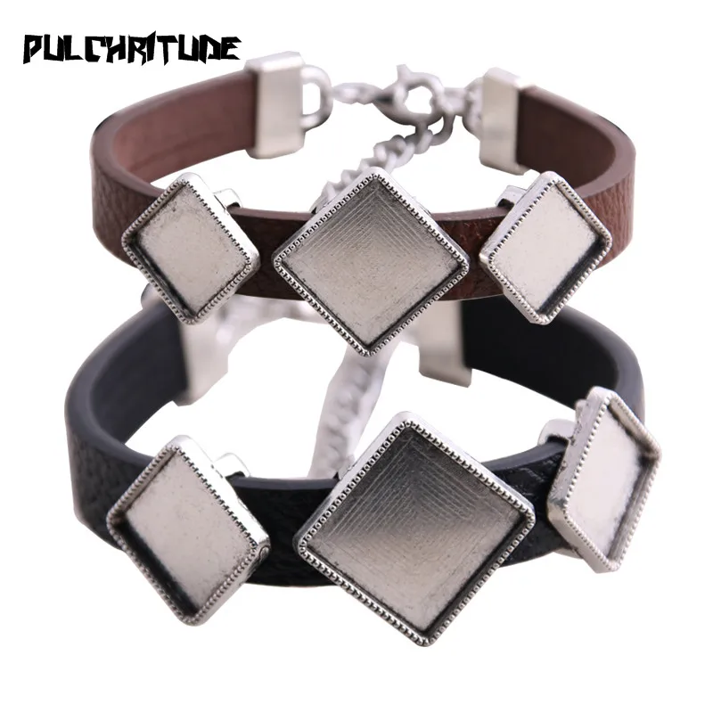 

1pcs PU Bangles Base Setting Cuff Blank Trays Brazel Fit 12mm 15mm Glass Square Cabochon DIY Bracelet Jewelry Making P6717