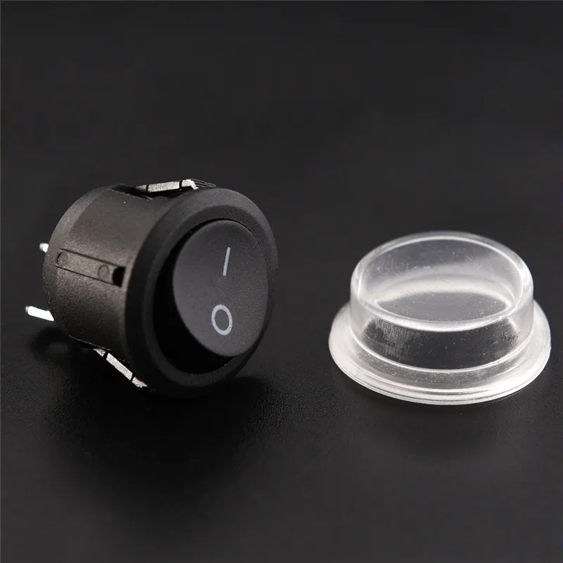 

1pc Round Black 2 Pin SPST ON-OFF Rocker Boat Switch 12V Snap + Waterproof Coat 3cm*3cm/1.2in*1.2in