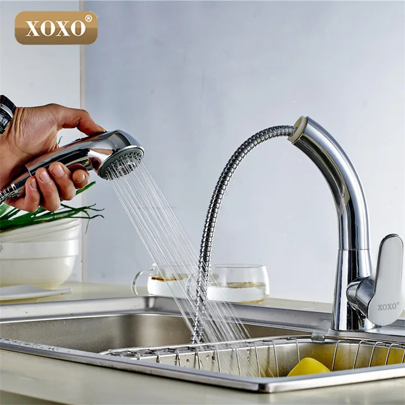 XOXO Free Shipping Brass cold and hot Water Mixer Kitchen Faucet head Pull out chrome mixer 360 Deg - 32832358861