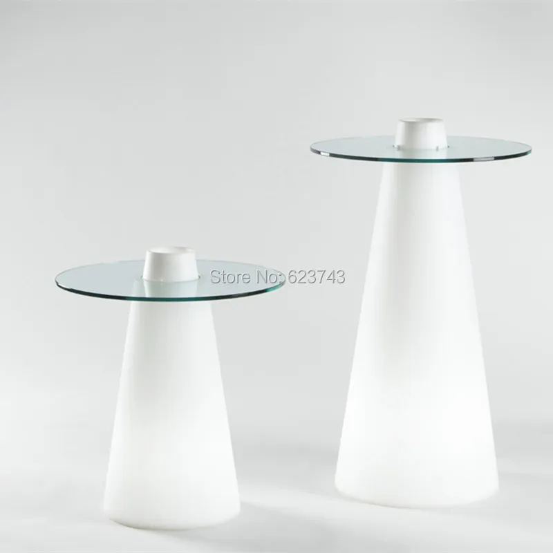 H50CM Modern Plastic illuminated rechargeable remote control LED cocktail coffee linear high bar table with PEAK cone-shaped