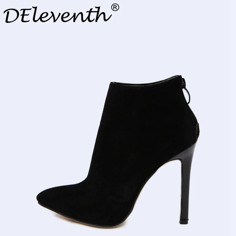 

DEleventh Brand Design Contracted Solid Black Women Pointed Toe Stiletto High Heels Shoes Booties Woman Boots Ladies Shoes Red