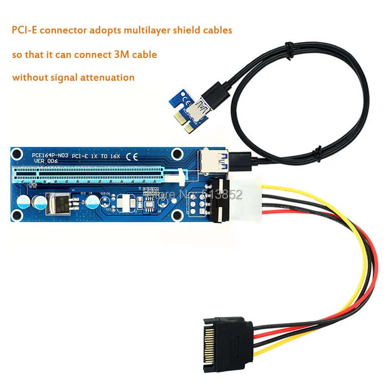 KPC1321_2_006 PC PCIe PCI-E PCI Express Riser Card 1x to 16x USB 3.0 Data Cable SATA to 4Pin IDE Molex Power Supply for BTC Miner Machine