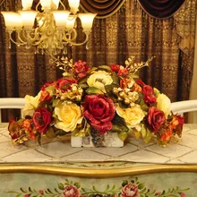 Европейский журнальный столик украшения цветок моделирования люкс гостиная мебели керамическая ваза закончил шелковые розы