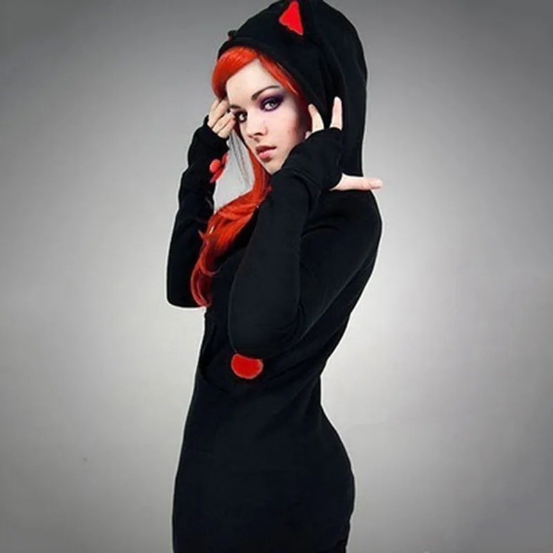Autumn Hoodie Women Cat Ears Hoodies Female Casual Zipper Hoodies Long Sleeve Black Sweatshirts Thin