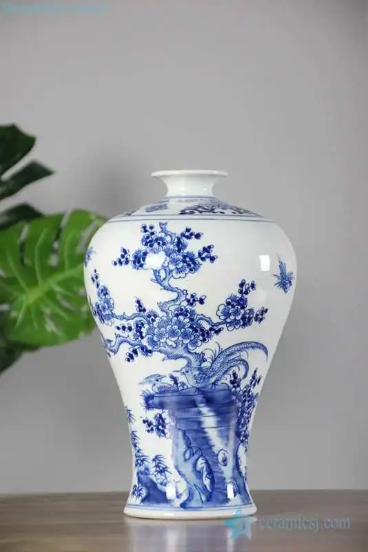 

RYCI42-B Shengjiang company white background birds and plum blossom pattern porcelain vase
