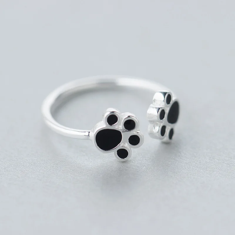 

Retro Real. 925 Sterling Silver Jewelry Double Dog paw Puppy Ring adjustable 925-sterling-silver Ring free size GTLJ1074