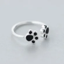 Retro Real. 925 Joyas de Plata de Doble Anillo de la pata Del Perro Cachorro ajustable Anillo tamaño libre GTLJ1074 925-sterling-silver