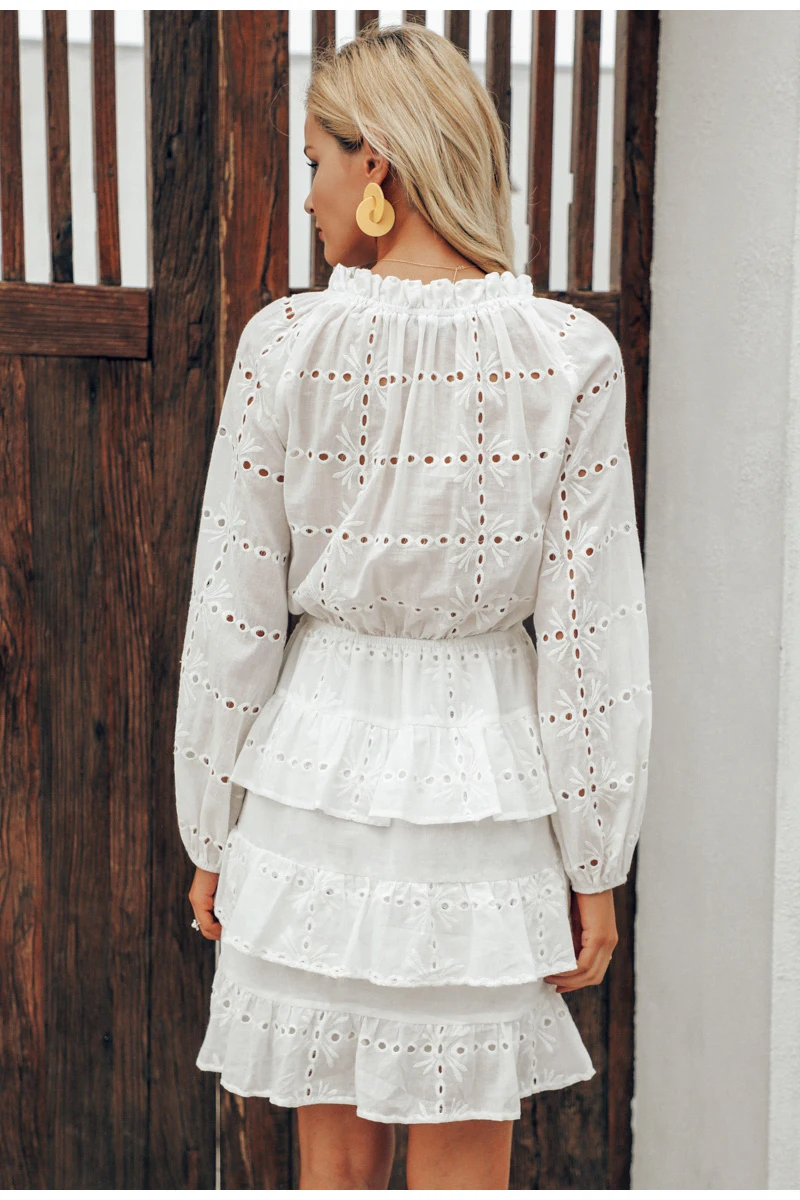 Летнее белое платье Simplee для женщин, элегантное платье с дырочками с оборками и вышивкой, повседневная уличная одежда, платье-бодикон