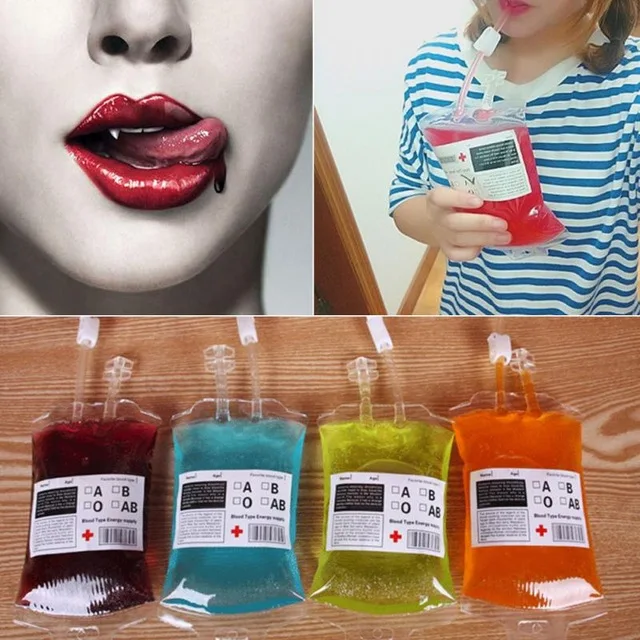 Material Energy Drink Vampire Reusable PVC Food Props Blood Bag Pouch Bottle 