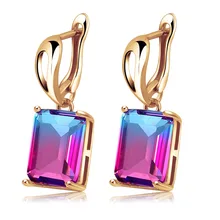 Sellsets, трендовые цветные турмалиновые радужные серьги-клипсы в форме капель воды и квадратного кубического циркония для женщин, ювелирные изделия для свадебной вечеринки