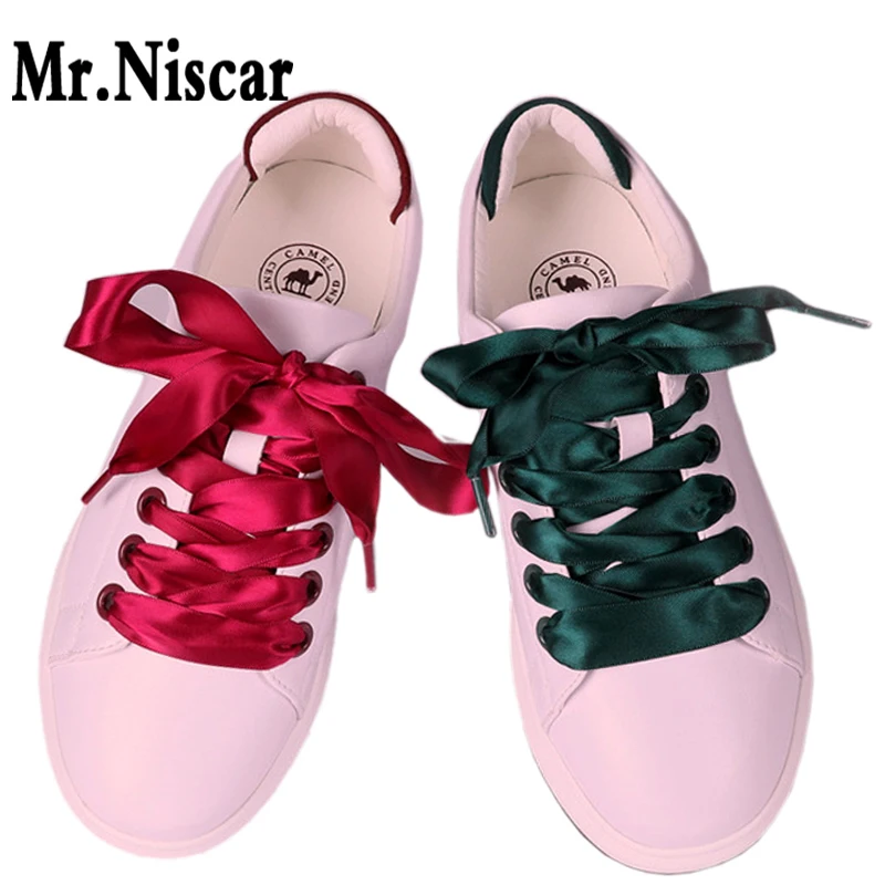 1 Pair Wide Flat Satin Silky Ribbon ShoeLaces Sneaker Sport Shoes Lace String