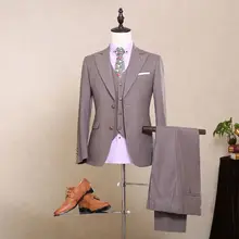 Последние конструкции пальто брюки коричневый жениха Смокинги для женихов индивидуальные мужские свадебные ужин Костюмы Best мужской костюм(куртка+ брюки для девочек+ жилет+ галстук