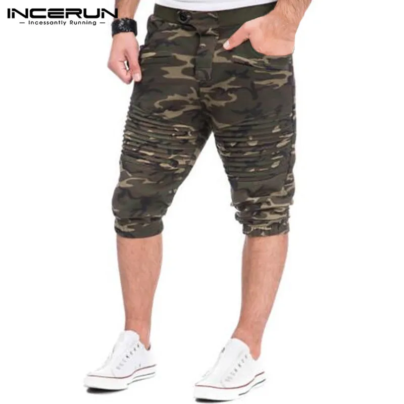 INCERUN/Большие размеры, новые модные мужские шорты с эластичной резинкой на талии, спортивные брюки прилегающего кроя, повседневные брюки до колена, одежда