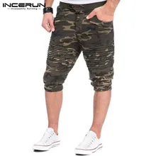 INCERUN/Большие размеры, новые модные мужские шорты с эластичной резинкой на талии, спортивные брюки прилегающего кроя, повседневные брюки до колена, одежда