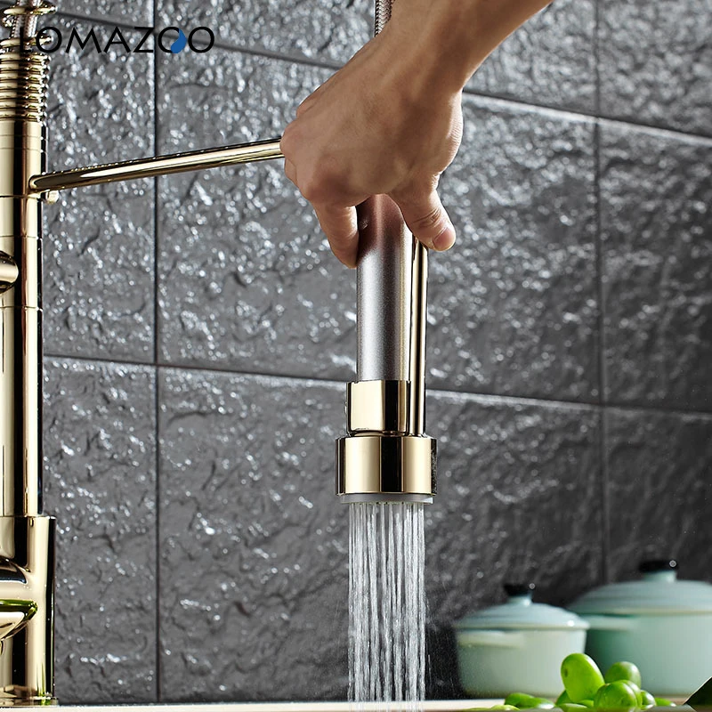 LOMAZOO Telescopic Rotatable Kitchen Faucet Bathroom Sink Faucet Gold