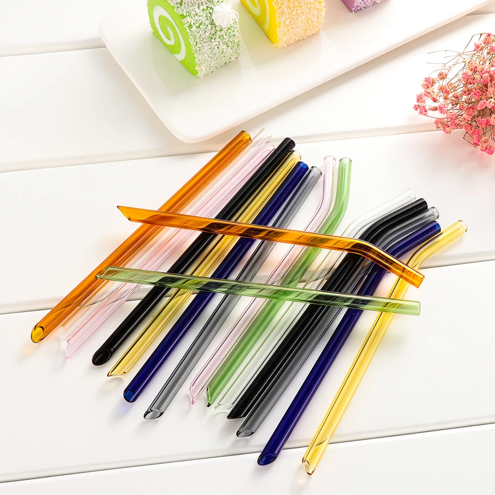 1PC Multicolor Reusable Glass Straw Household Handmade Straight/ Bend