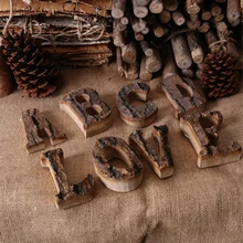 Junto con la corteza de madera maciza Retro de madera letras en inglés Número del alfabeto para la cafetería Bar decoración del hogar Vintage Diy letra