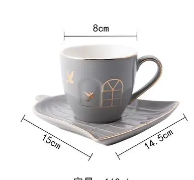 160 мл роскошные керамические кофейные чашки и блюдца с Золотая инкрустация птица и Олень Керамические чашки и поднос - Цвет: A