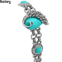 Павлин Малахит В виде ракушки браслет для Для женщин Винтаж Античная Посеребренная Модные украшения TB162