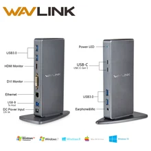 Wavlink 6 USB 3.0 Universal Laptop Docking Station Aluminum Alloy Dual Video HDMI and DVI Gigabit Ethernet Docking Station HDMI