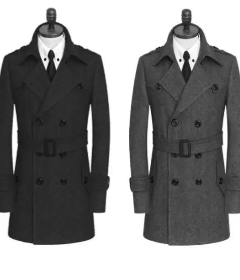 Тренчкот мужской шерстяной в полоску повседневное пальто с длинным рукавом