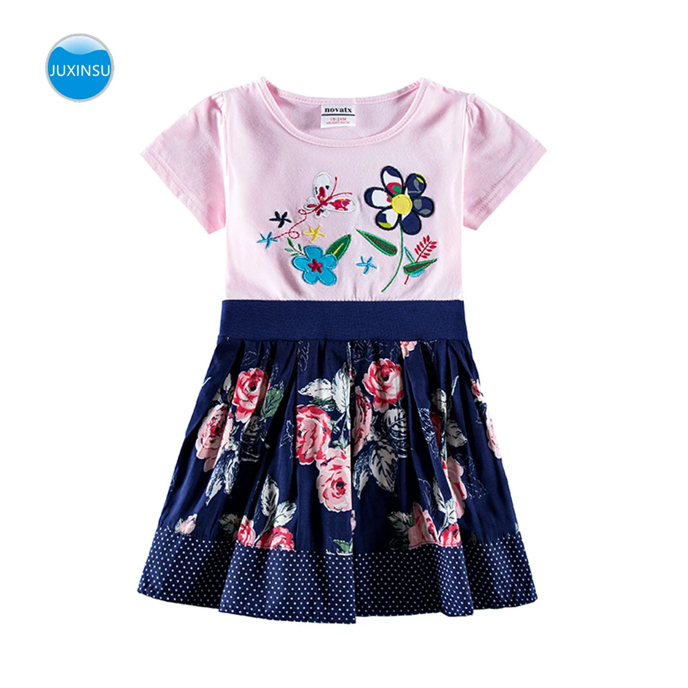 

JUXINSU Toddler Summer Cute Girl Flower Wave Cotton Dress Baby Girls Casual Dresses for Your Little Girl 1-6 Years