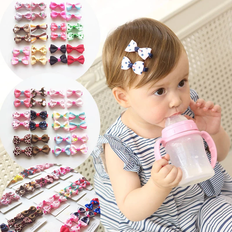 

4Pcs/2 Pairs Bowknot Cute Hairpin Girls Sweet Color Kids Mini Bow Hair Clips Fashion Floral Little Lovely Bowknot Hair Clips