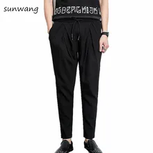 Харадзюку стильные модные складные уникальные дизайнерские новые мужские повседневные деловые брюки классные винтажные шаровары мужские штаны черные