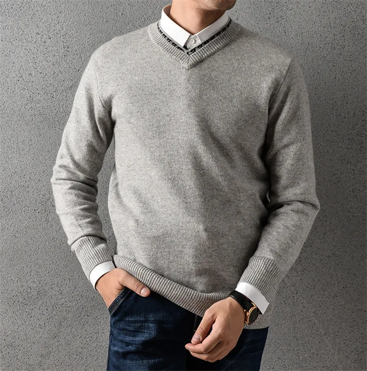  pure goat cashmere thick knit men smart casual v-neck loose pullover sweater solid color S-2XL reta