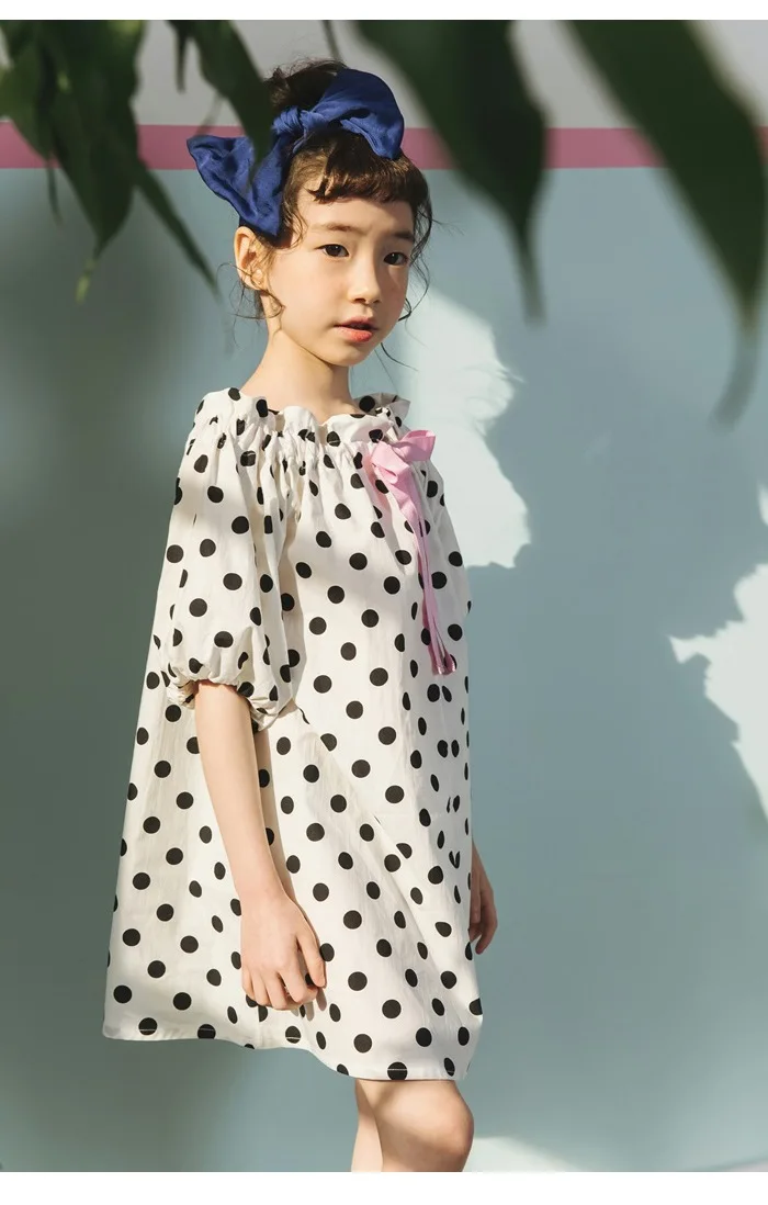lantern sleeve dot loose kids party dress for girls cotton bow baby dresses clothing girls summer 2018 dress princess clothes (7)