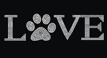 

2pc/lot Love bearpaw iron on crystal transfers design hot fix rhinestone applique iron on applique patches