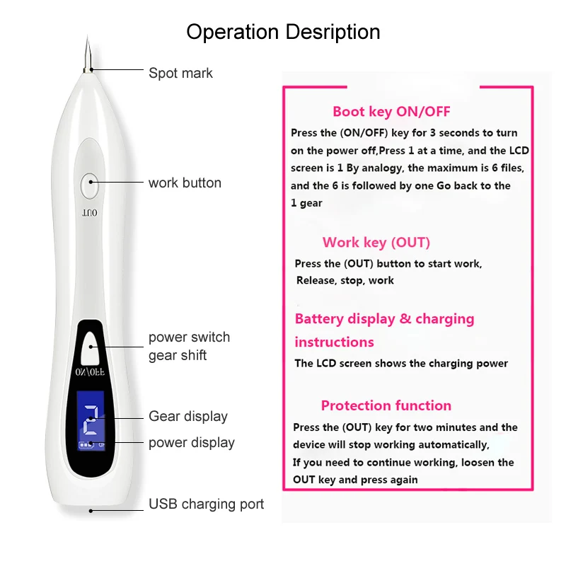 6 уровень ЖК-плазменная ручка уход за кожей лица темное пятнышко удаление лазерного моль бородавки Татуировка/веснушки кожи лица тег удаление машина