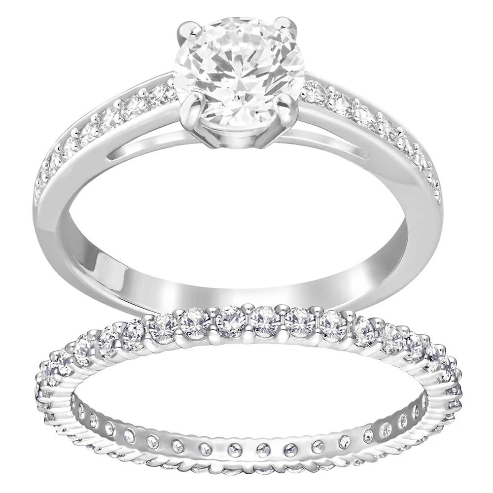 

SWA RO 2019 Trend New 5184317 I DO Ring Set Shiny Glory Two Rings Round Rhinestones Female Romantic Luxury Jewelry Ring Gift