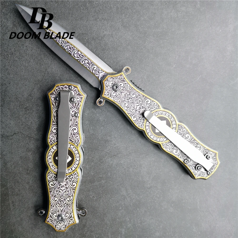 

202mm (8') 56HRC Folding Knife 5CR13 Blade Steel Handle Ball Bearing Outdoor Hunting Survival Collection Gift EDC Tool