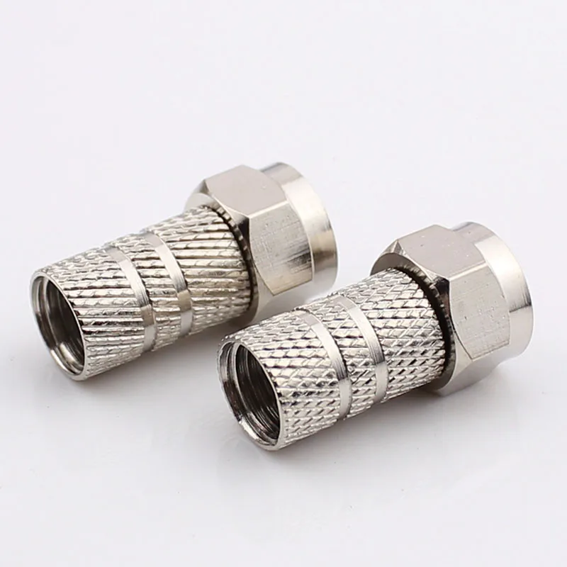 10pcs 75 5 TV Cable Connector Inch F Plug Screw Self tight Spiral F head Satellite Digital Set