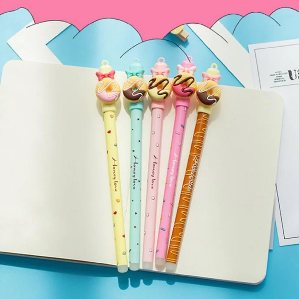 

1pc kawaii Donuts Erasable pen Cartoon doll rubbing gel pens 0.5mm blue ink school & office supplies Kids Award Gifts