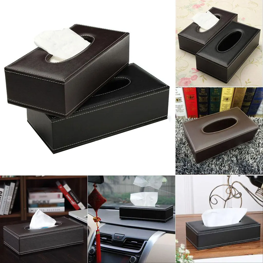 MagiDeal PU Leather Tissue Box Cover Home Car Napkin Toilet Paper Holder Tissue Case for Restaurant Office Household - Brown