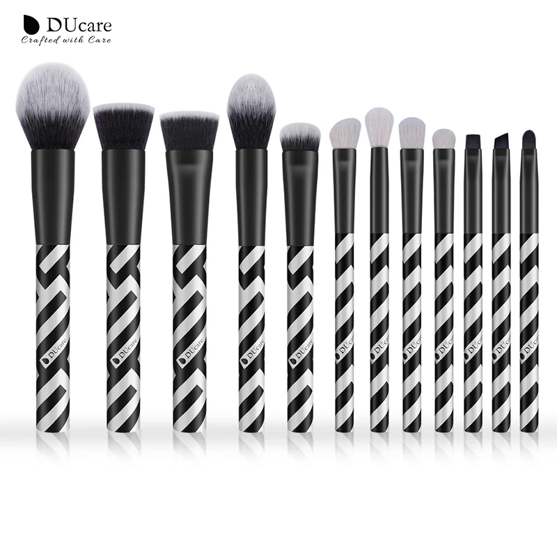 Pаспродажа DUcare 12 шт. набор кистей для макияжа Тени для век козьей шерсти пудра Кисть составляют кисти синтетические волос косметические средства компл...