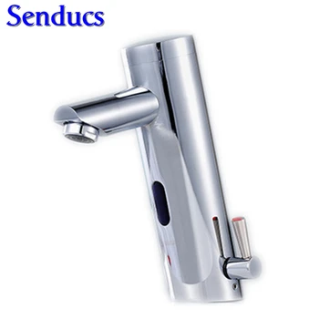 

Free shipping senducs hot cold sensor faucet with deck mounted bathroom automatic basin faucet by solid brass hot cold faucet