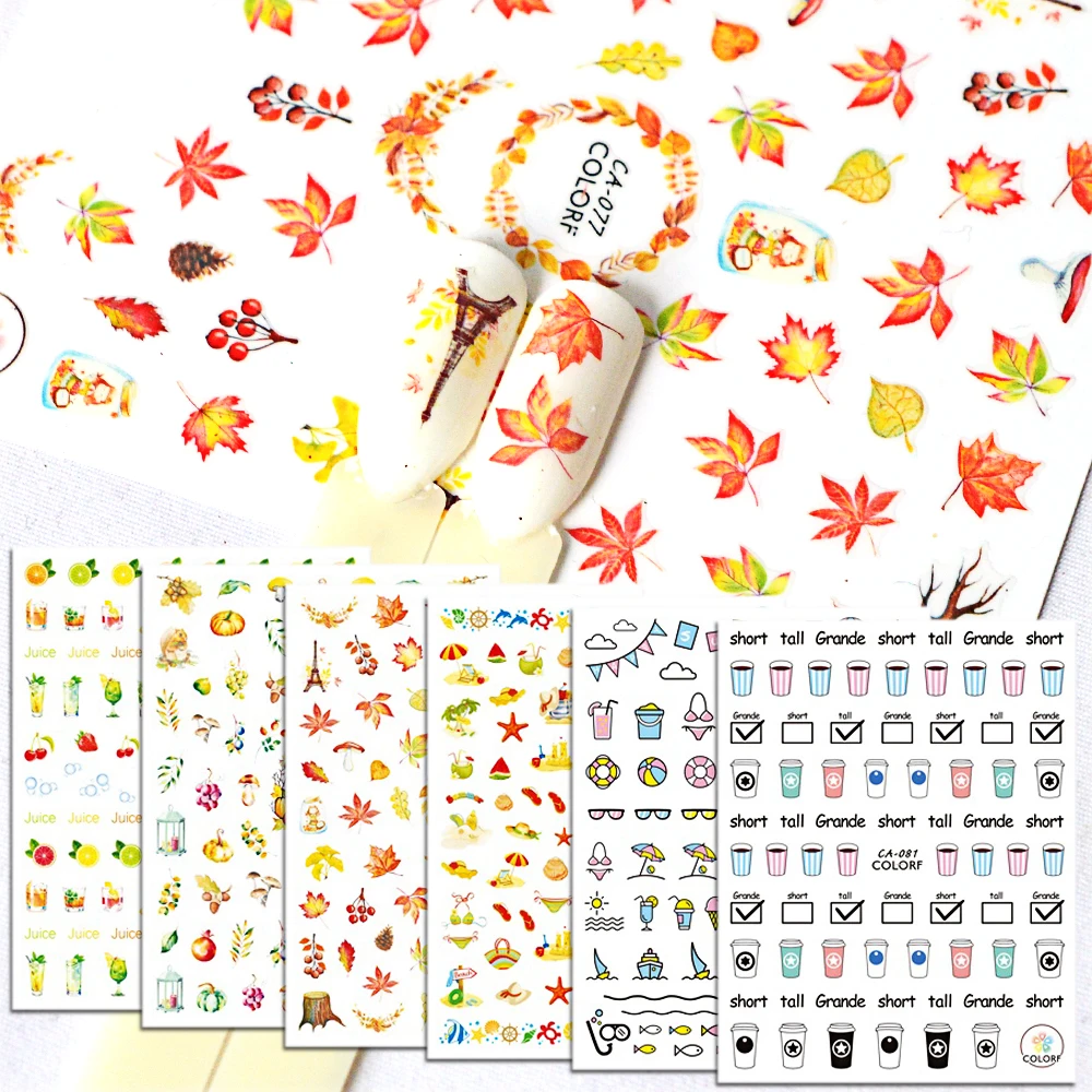 

1 Sheet Mixed Color Fashion Patterns 3D Nail Art Stickers Autumn/Summer Theme Design Charming Decals Manicure Tool BECA073-081