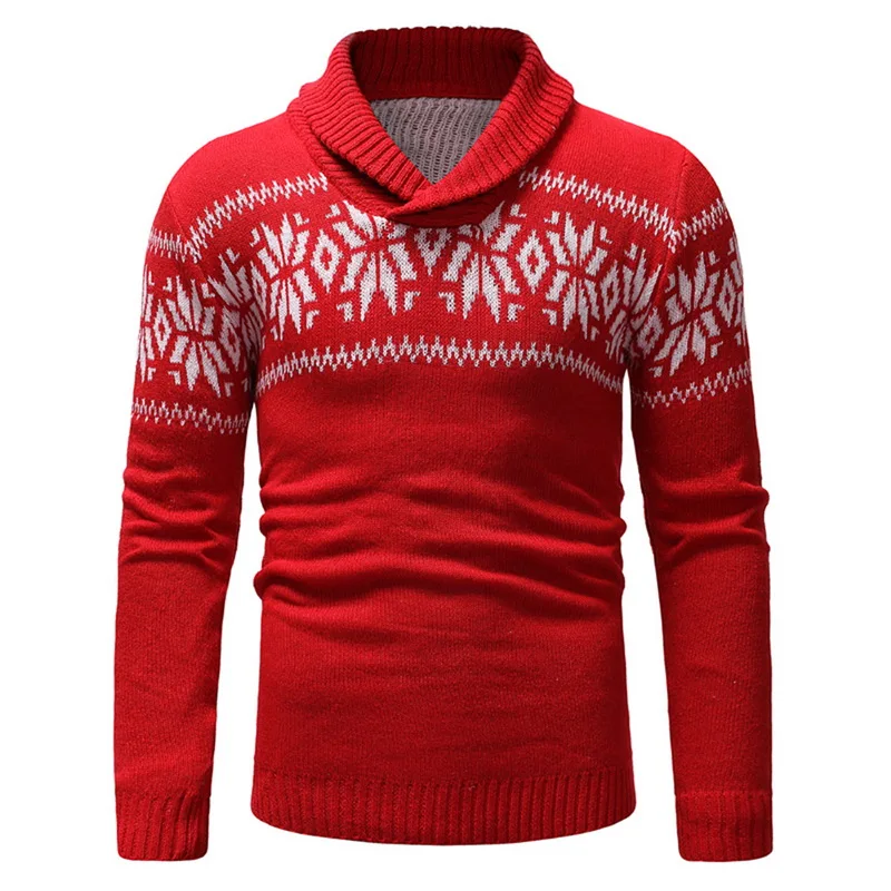 Laamei Мужской Повседневный свитер с длинным рукавом тонкий крой трикотажные пуловеры с v-образным вырезом Рождественский узор осень зима свитера - Цвет: Red